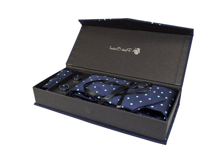Classy Mens Polka Dot Silk Feel Necktie Cufflinks Handkerchief Set