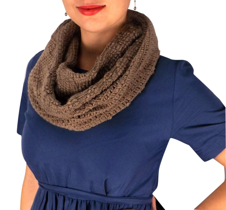 Mocha Womens Glamorous Chic Warm Knitted Winter Snood Infinity Loop Scarf