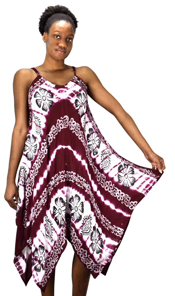 Floral Tie Dye Handkercheif Hem Sleeveless Summer Dress Cover up