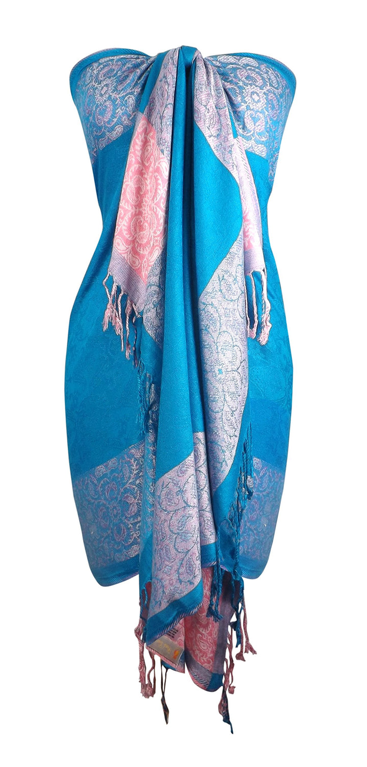 Paisley Floral Border Reversible Pashmina Shawl
