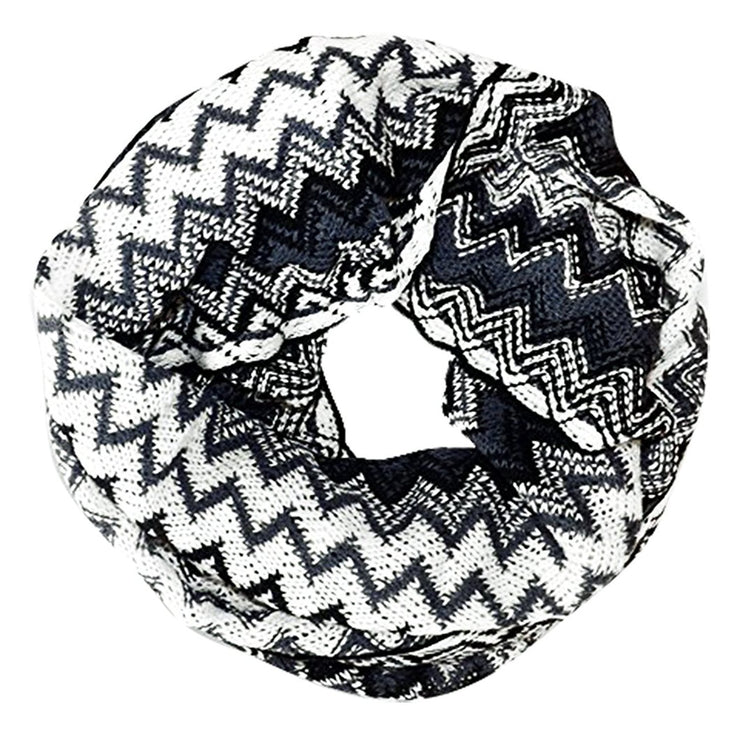 Ebony White Chevron Multicolored Zigzag Knitted Loop Scarf Available in Many Colors