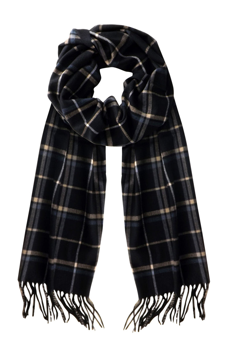 Checkered Navy Soft Cashmere Feel Plaid Houndstooth Print Scarf Unisex Scarves Warm & Cozy