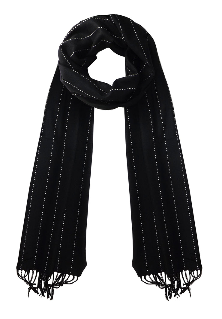 Black White Stripe Soft Cashmere Feel Plaid Houndstooth Print Scarf Unisex Scarves Warm & Cozy