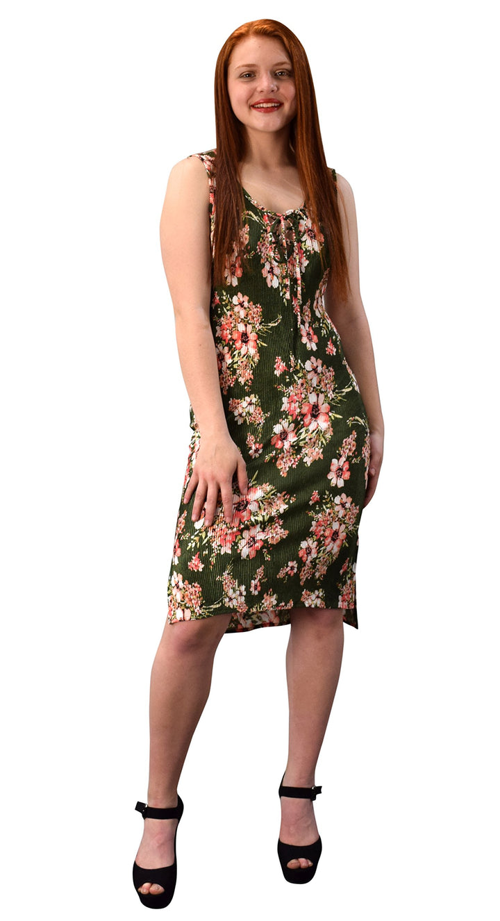 Womens Floral Print Sleeveless Pleat Fabric Bodycon Dress