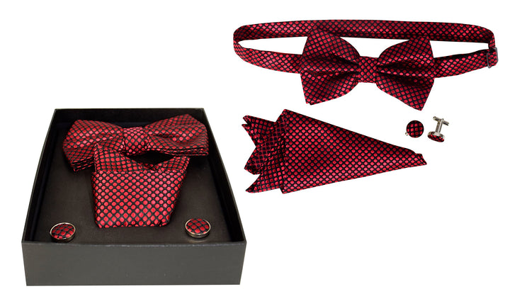 Mens Pre-tied Adjustable Tuxedo Bow Tie Cufflinks Pocket Square Set