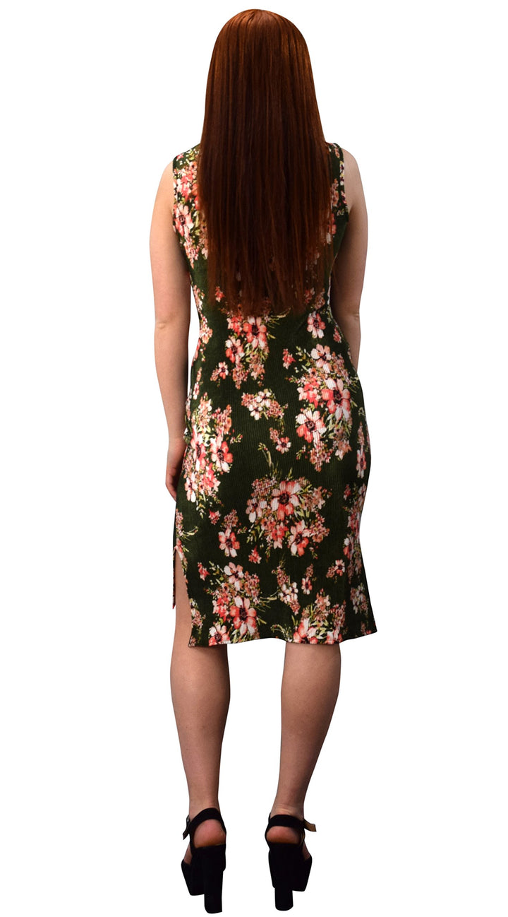 Womens Floral Print Sleeveless Pleat Fabric Bodycon Dress