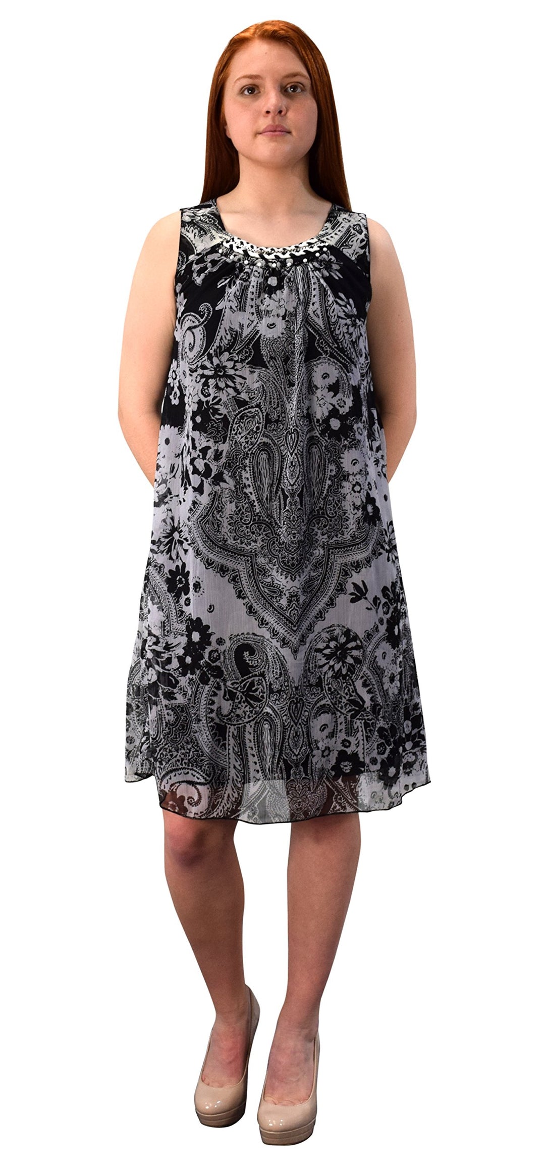 Women's Embellished Boho Neckline Tunic Frock Halter Swing Dress