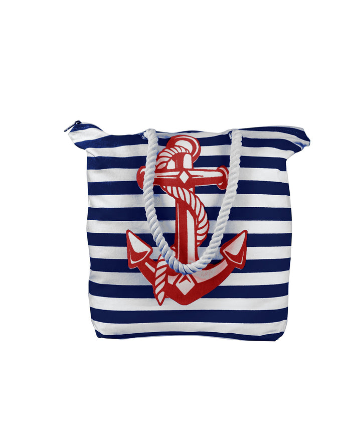 Anchor Print Cotton Canvas Beach Tote