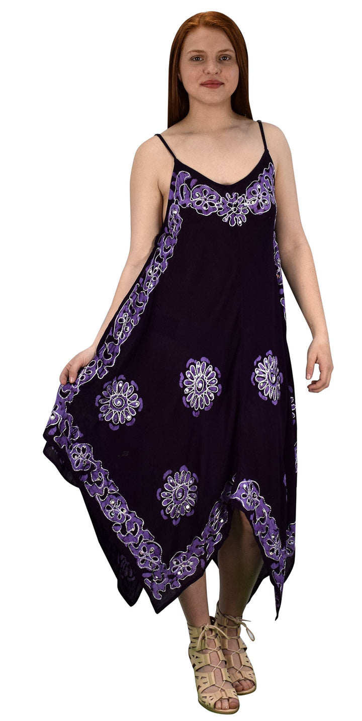 Floral Tie Dye Handkercheif Hem Sleeveless Summer Dress Cover up