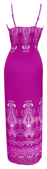 Womens Paisley Print Smocked Waist Surplice Bodice Tank Maxi Dress Bordered Pink Large