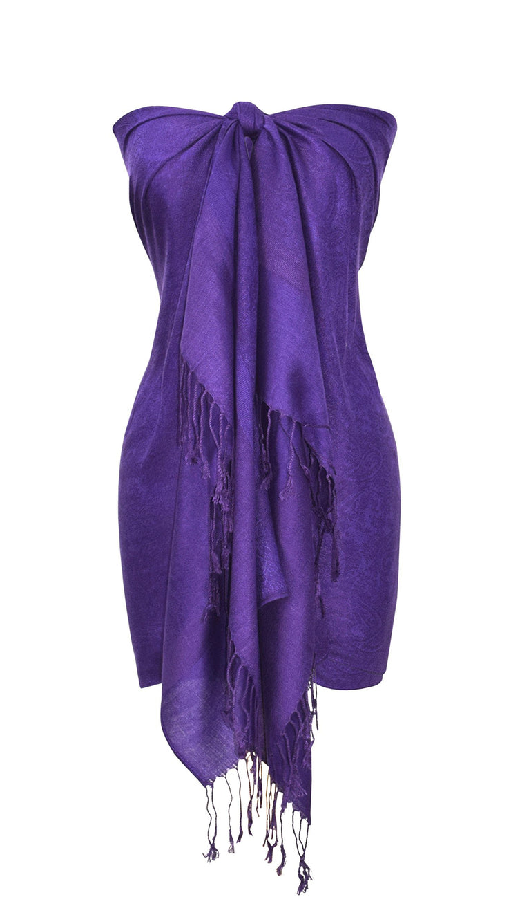 Deep Purple Peach Couture Elegant Vintage Two Color Jacquard Paisley Pashmina Shawl Wrap