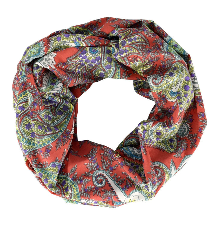 Coral Green Peach Couture Chic Graphic Paisley Printed Infinity Loop Scarf Various Colors