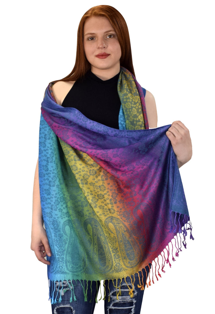 Rainbow Silky Tropical Pashmina Shawl