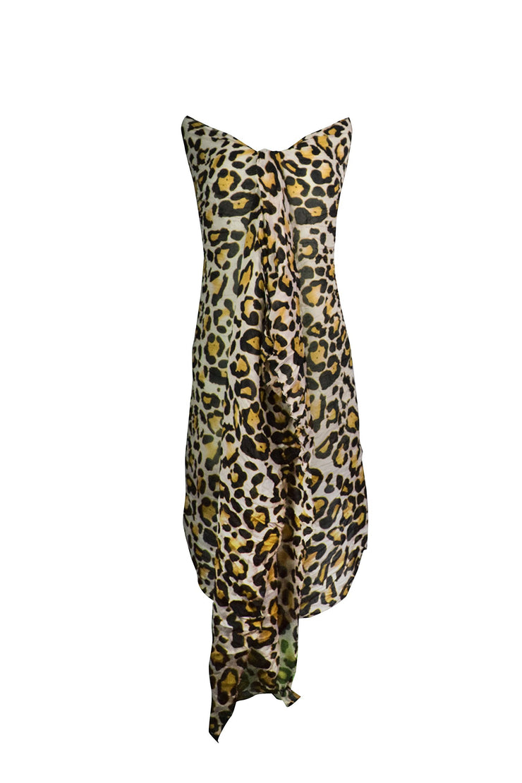 Yellow Peach Couture Trendy Women's Leopard Animal Print Crinkle Scarf wrap