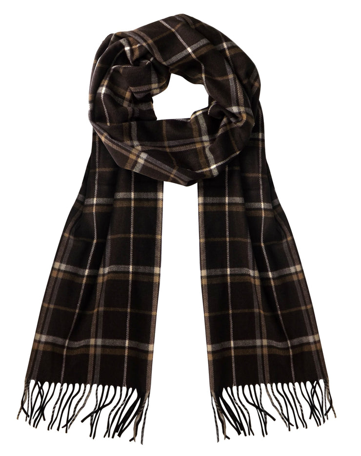 Checkered Brown Soft Cashmere Feel Plaid Houndstooth Print Scarf Unisex Scarves Warm & Cozy