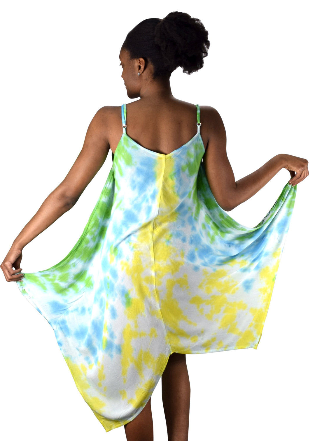 Floral Tie Dye Handkercheif Hem Sleeveless Summer Dress Cover up