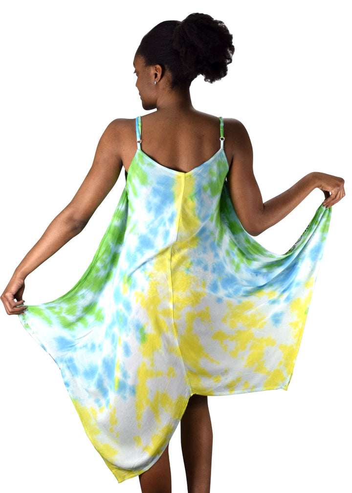 Floral Tie Dye Handkercheif Hem Sleeveless Summer Dress Cover up