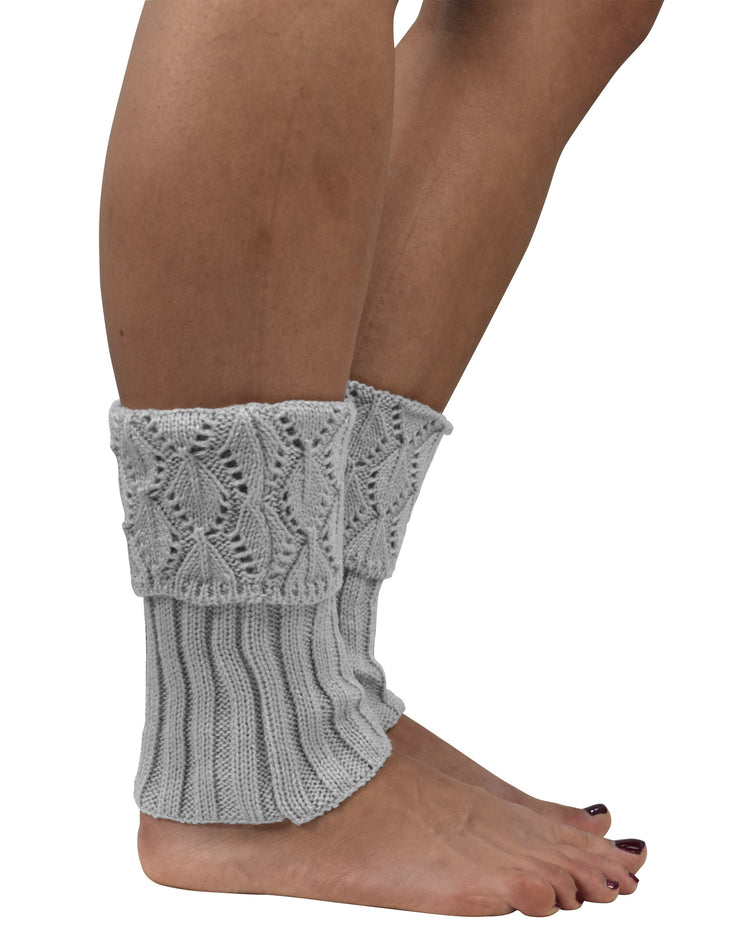Womens Knitted Crochet Ribbed Cable Knit Short Leg Warmers
