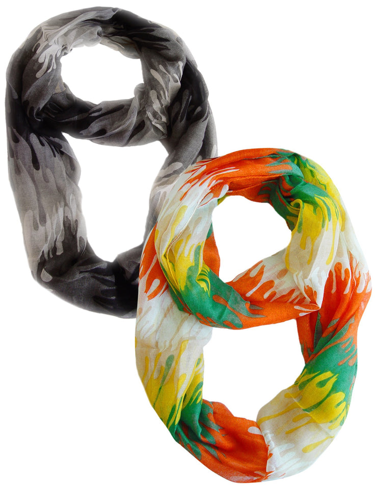 Black and Orange Peach Couture Trendy Abstract Multicolored Paint Design Infinity Loop Scarf/wrap