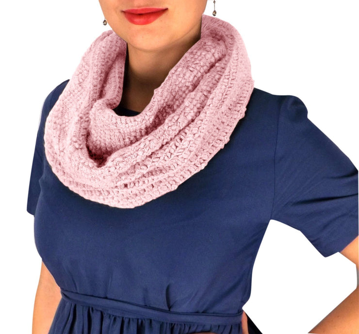 Baby Pink Womens Glamorous Chic Warm Knitted Winter Snood Infinity Loop Scarf