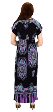Paisley Printed V Neck Elastic Waist Short Sleeve Maxi Dress