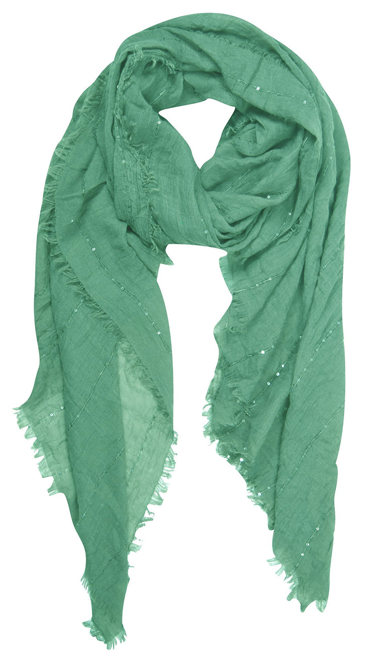 Mint Women's Sparkle Sequin Bohemian Sheer Woven Knit Fringe Scarf