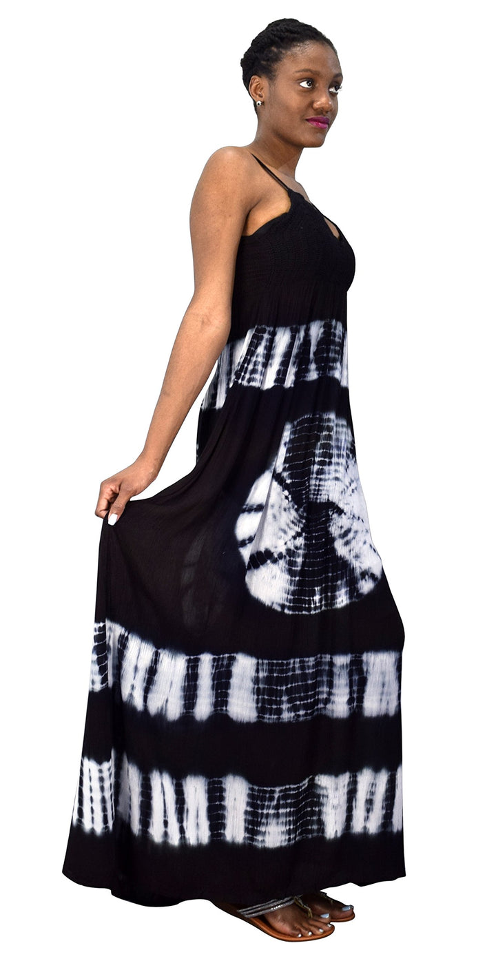 Summer Fashion Womens Spaghetti Strap Tie Dye Crepe Maxi Dresses