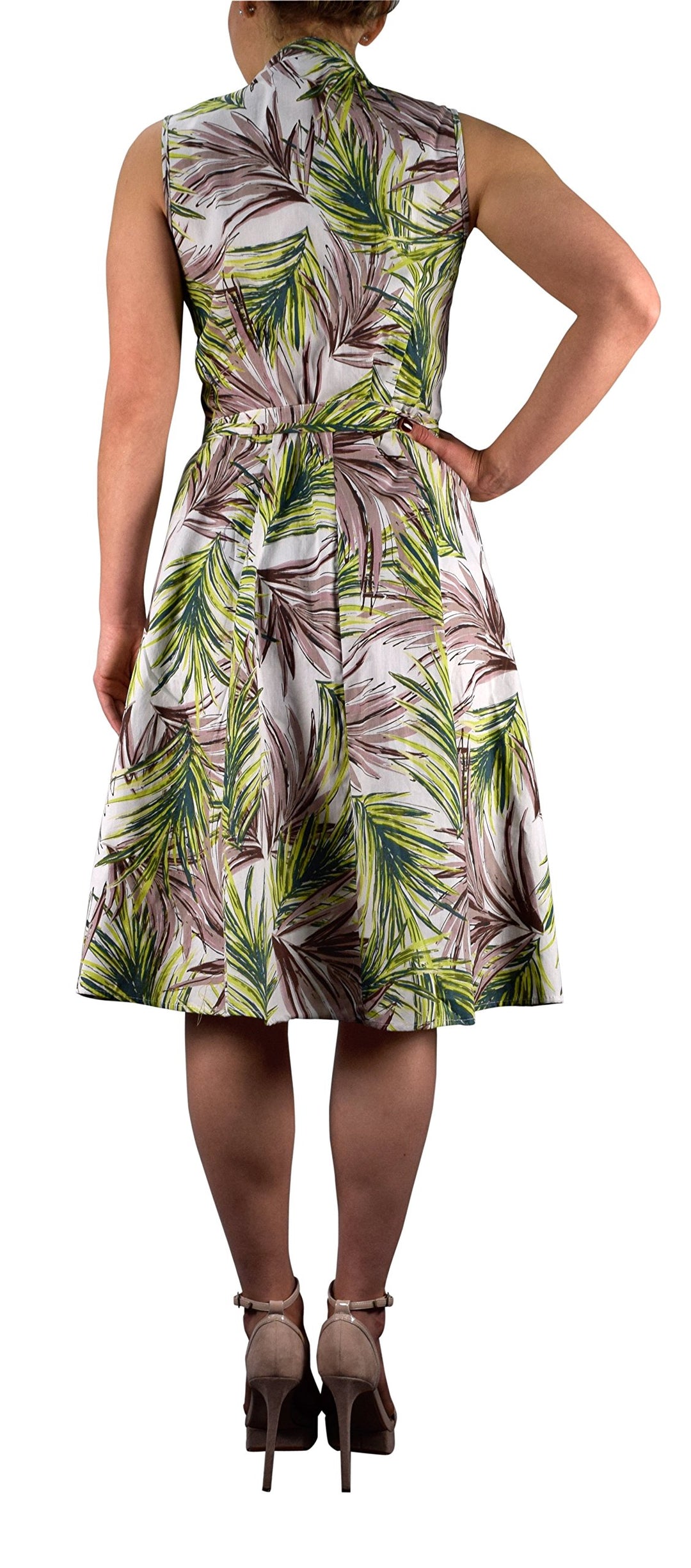 Peach Couture Blue Floral Vintage Retro Button Up Party Dress with Bel