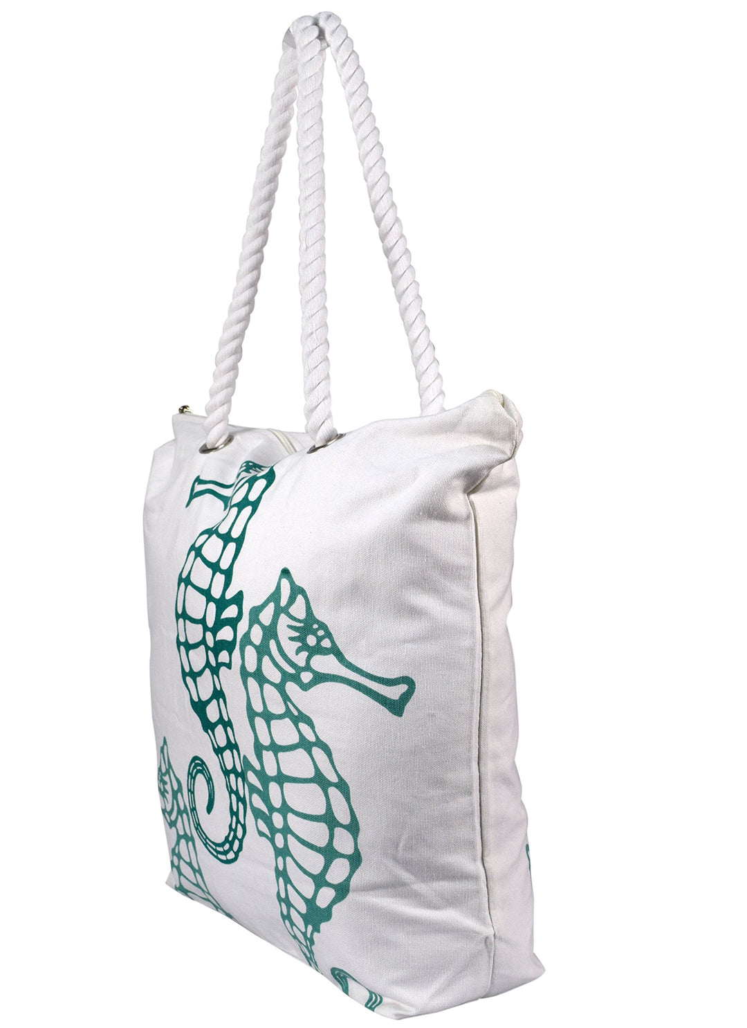 Seahorse Design Cotton Canvas Beach Tote