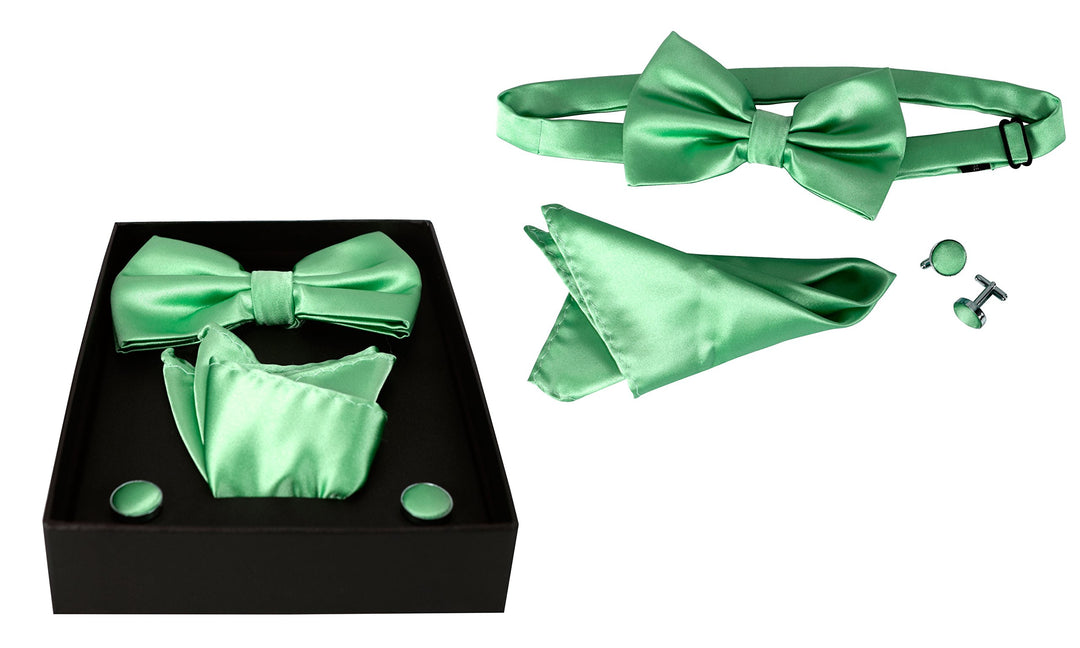 Mens Pre-tied Adjustable Tuxedo Bow Tie Cufflinks Pocket Square Set