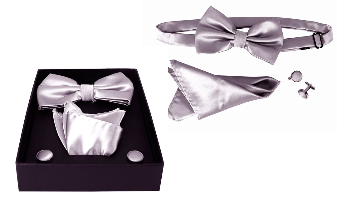 Mens Pre-tied Adjustable Tuxedo Bow Tie Cufflinks Pocket Square Set