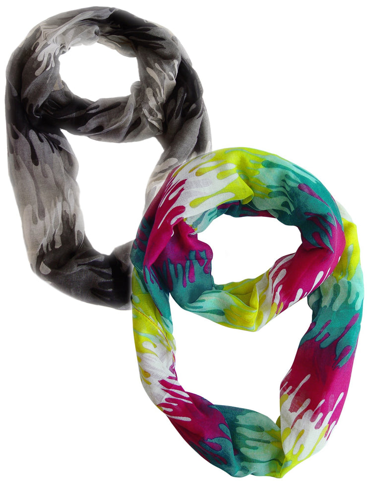Black and Fuchsia Yellow Peach Couture Trendy Abstract Multicolored Paint Design Infinity Loop Scarf/wrap