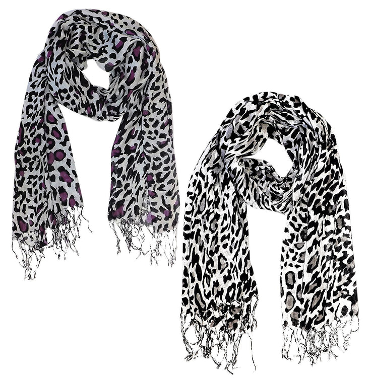 Wine Purple/ Classic Grey Peach Couture Beautiful Soft and Silky Leopard Print Pashmina Shawl Scarves