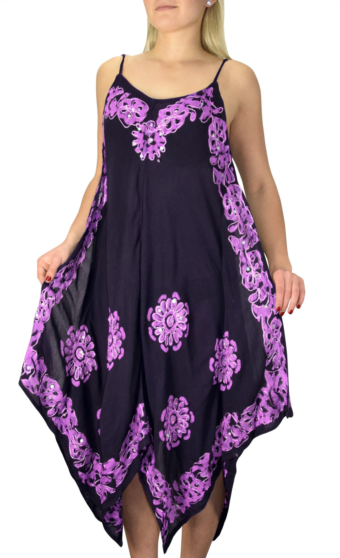 Floral Tie Dye Handkercheif Hem Sleeveless Summer Dress Cover up