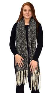 Winter Soft and Warm Cashmere Feel Tasseled Knitted Chunky Wrap Scarf Black