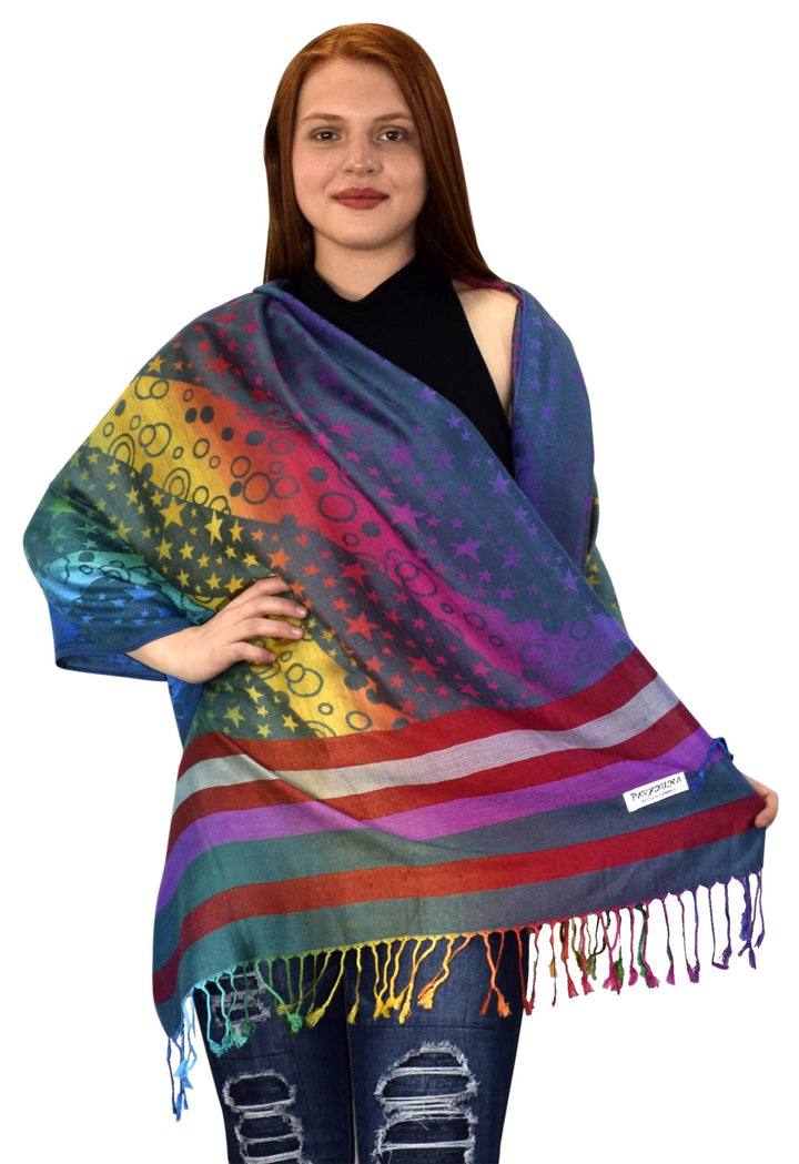 Rainbow Silky Tropical Pashmina Shawl