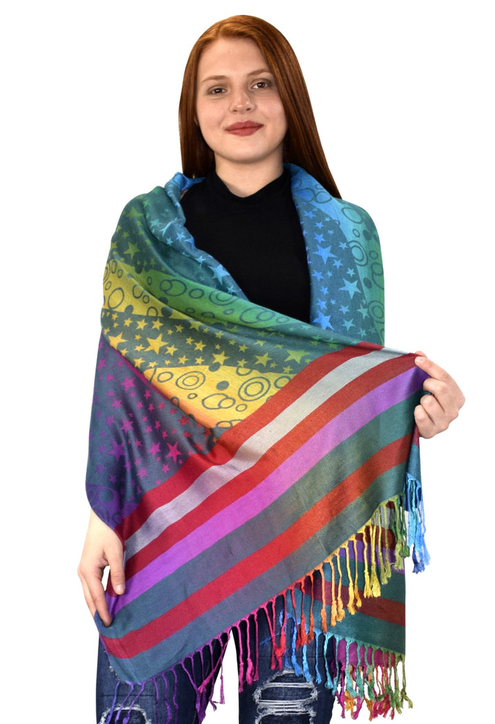 Rainbow Silky Tropical Pashmina Shawl