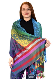 Peach Couture Rainbow Silky Tropical Colorful Exotic Pashmina Wrap Shawl Scarf
