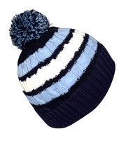 Classic Warm Adorable Kids Striped Cable Knit Winter Pom Pom Hat - Blue