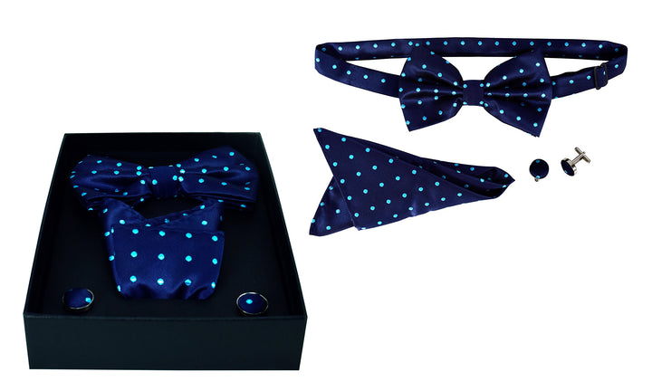 Mens Pre-tied Adjustable Tuxedo Bow Tie Cufflinks Pocket Square Set