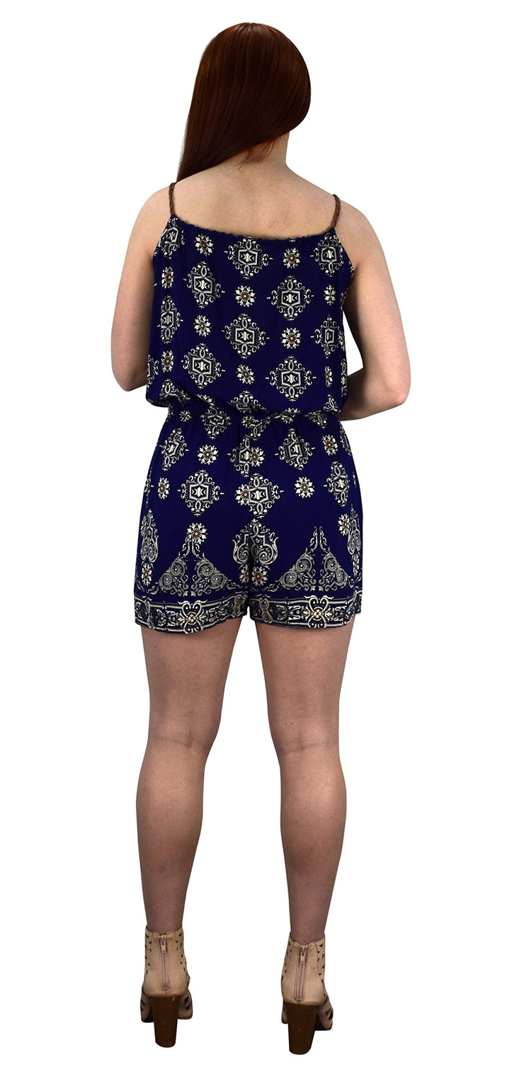 Summer Fashion Sleeveless Spaghetti Strap Damask Print Romper