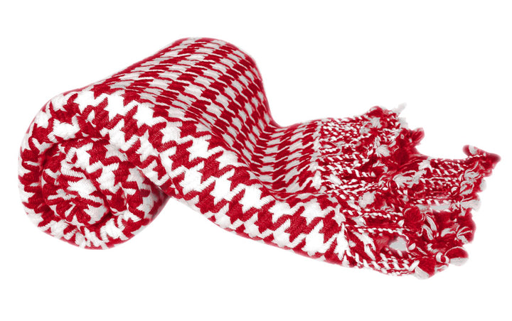 Red Cashmere Wool Houndstooth Throw (50x60")