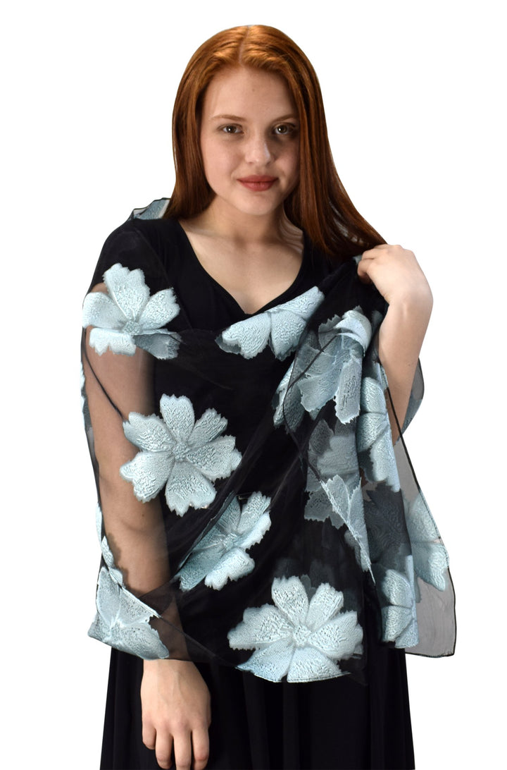 Floral Embroidered Burnout Summer Scarf