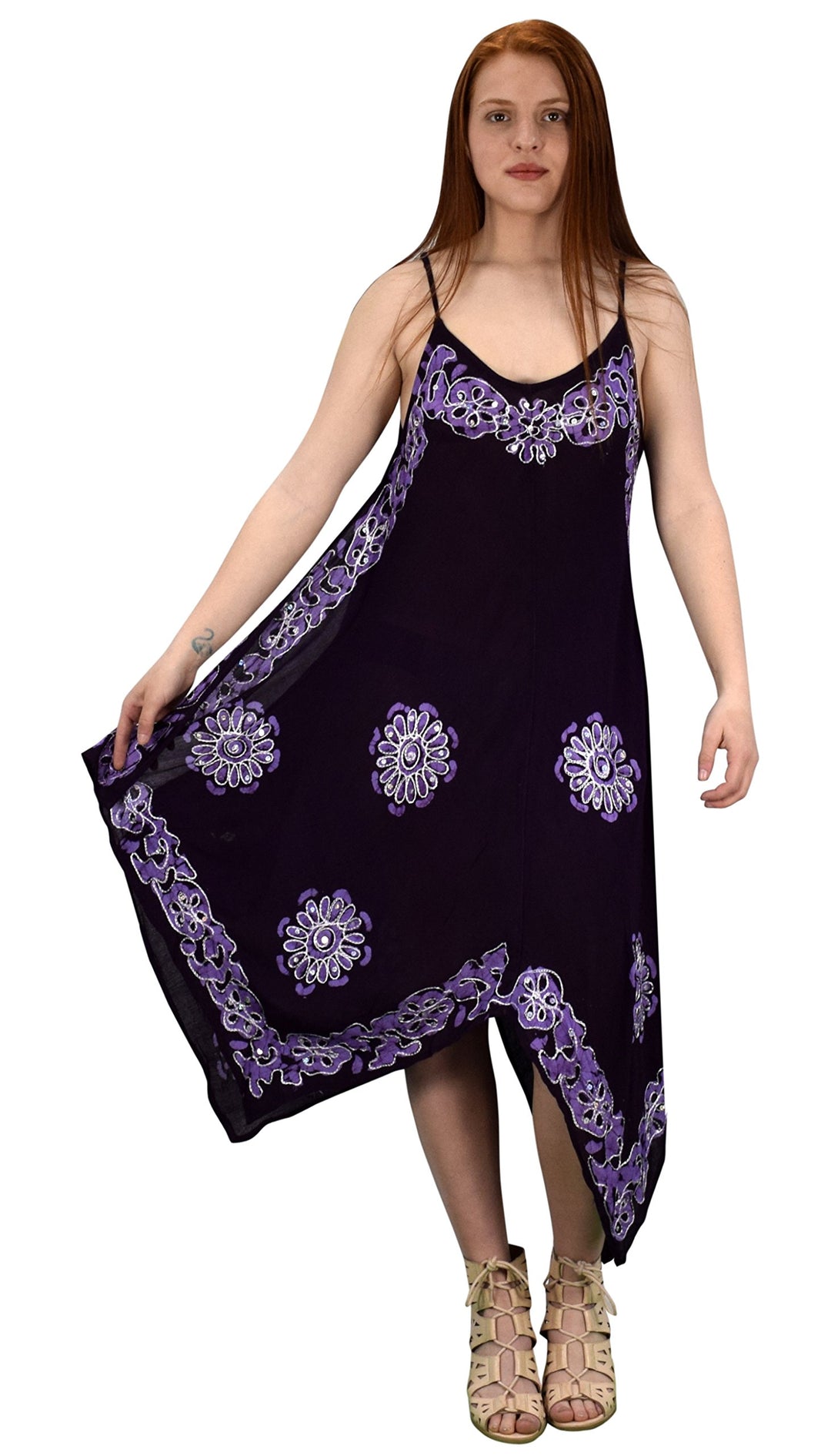 Floral Tie Dye Handkercheif Hem Sleeveless Summer Dress Cover up