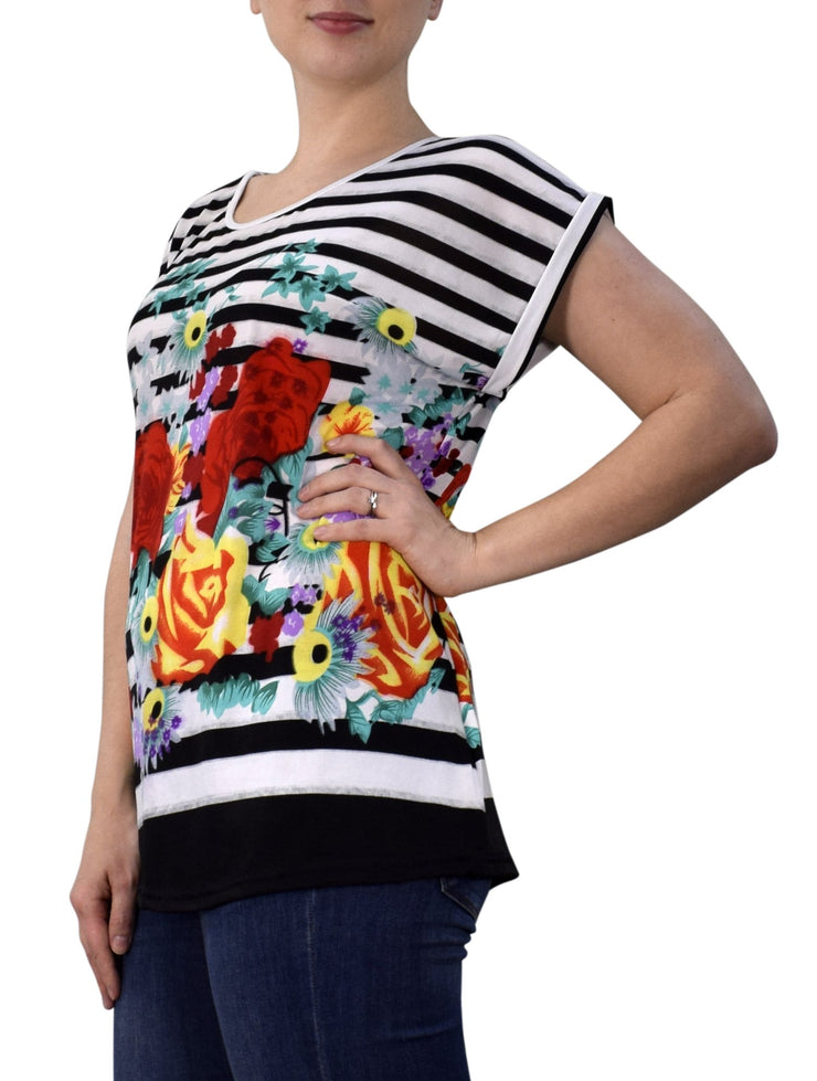 Boho Floral Print Light Weight Casual Summer Top T Shirt Blouse
