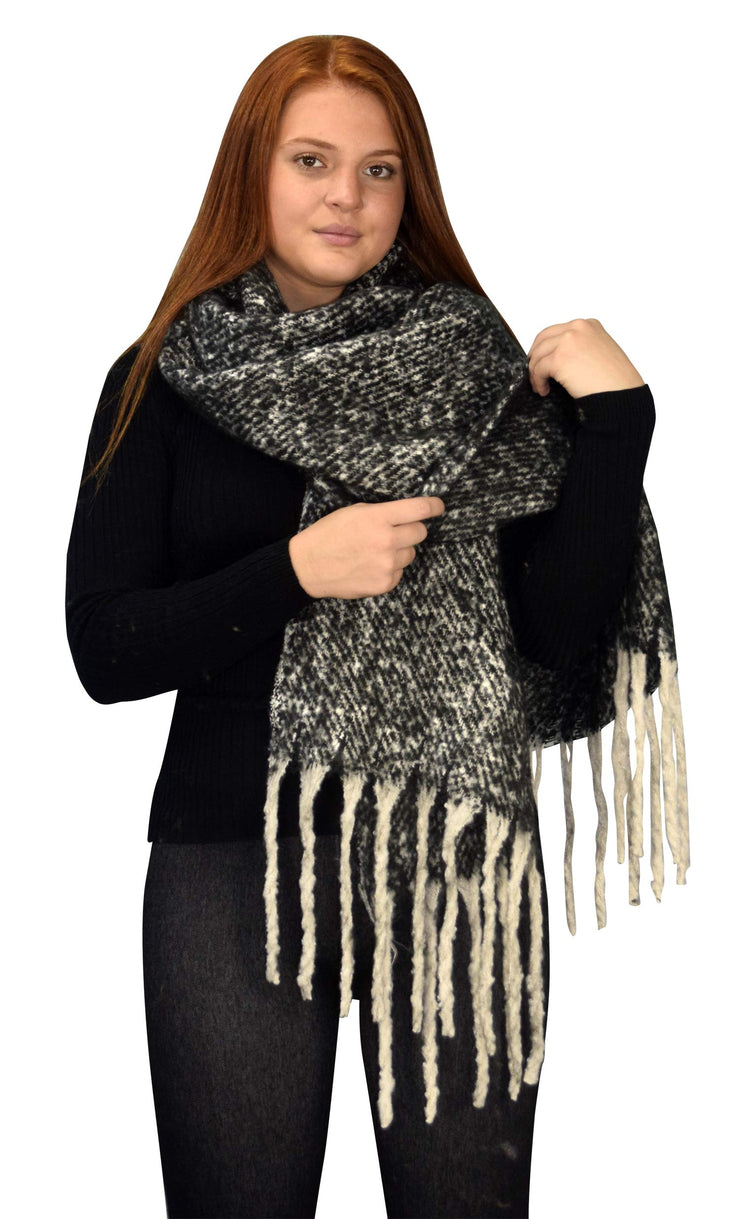 Winter Soft and Warm Cashmere Feel Tasseled Knitted Chunky Wrap Scarf