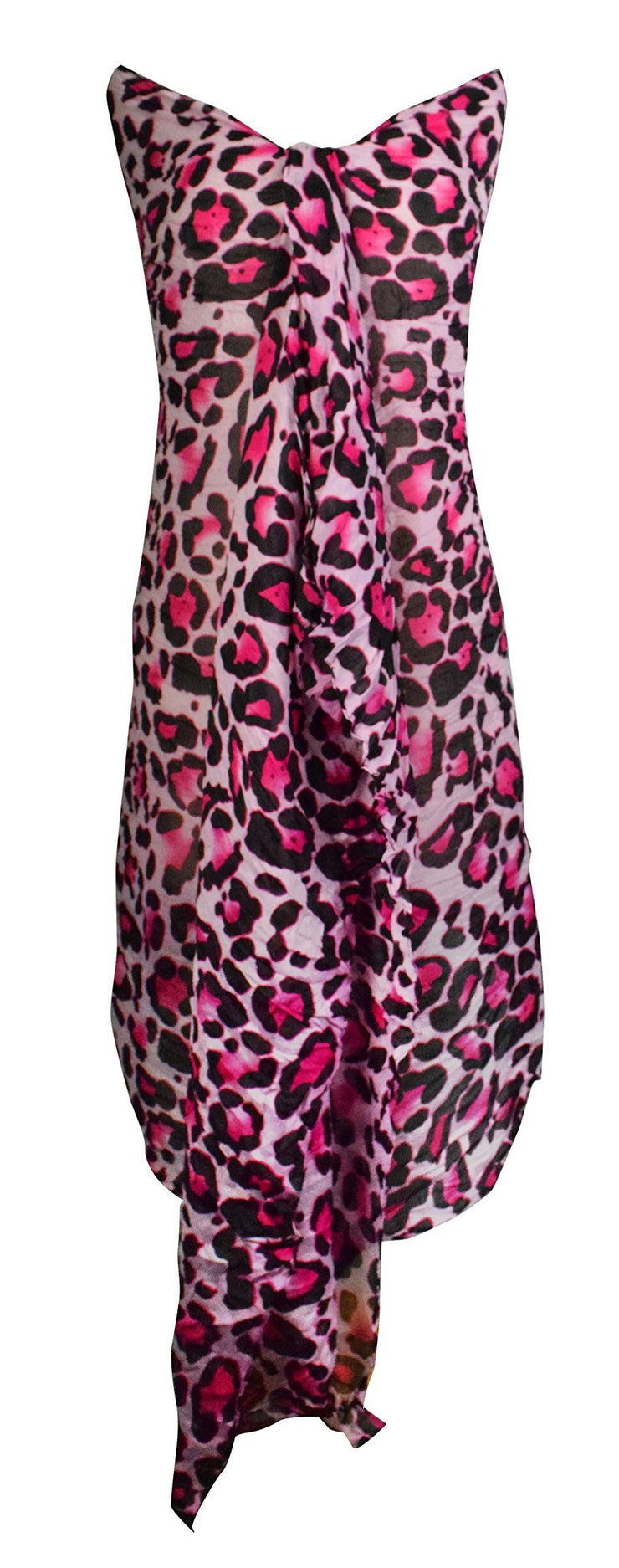 Fuchsia & White Peach Couture Trendy Women's Leopard Animal Print Crinkle Scarf wrap