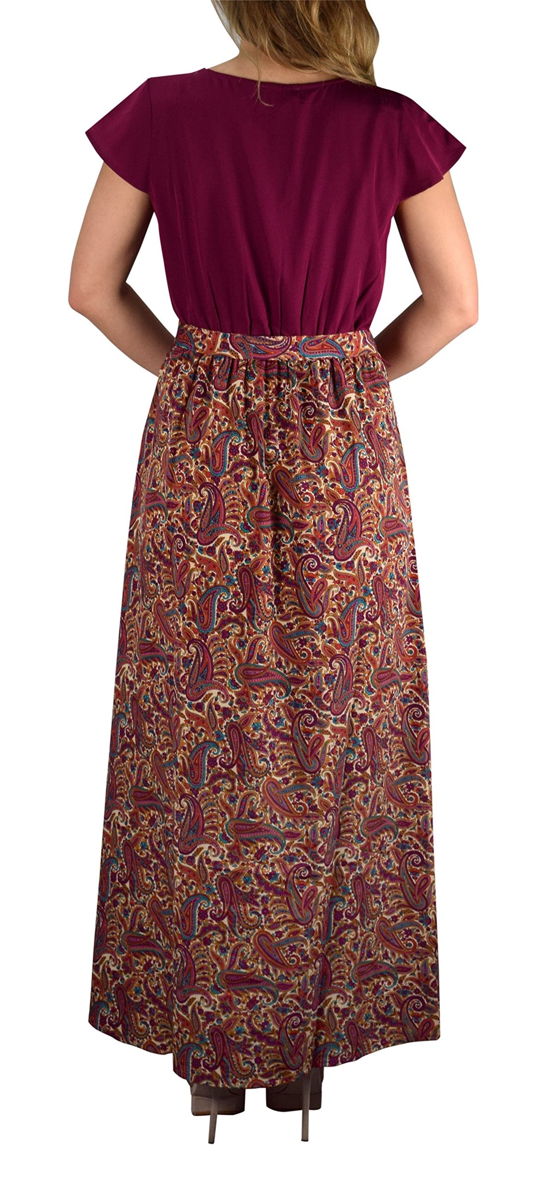 Paisley Boho Cap Sleeves Summer Maxi Evening Beach Cocktail Dress