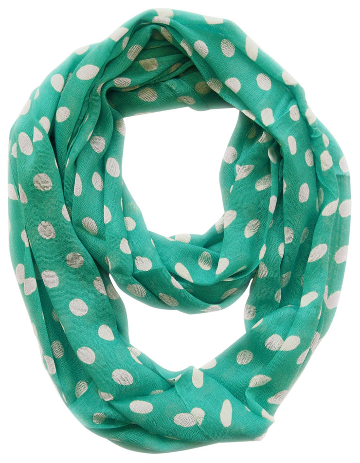 Teal and Ivory Peach Couture Light and Sheer Polka Dot Circle Print Infinity Loop Scarf