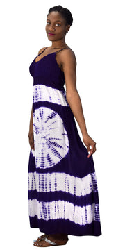 Summer Fashion Womens Spaghetti Strap Tie Dye Crepe Maxi Dresses Purple Large